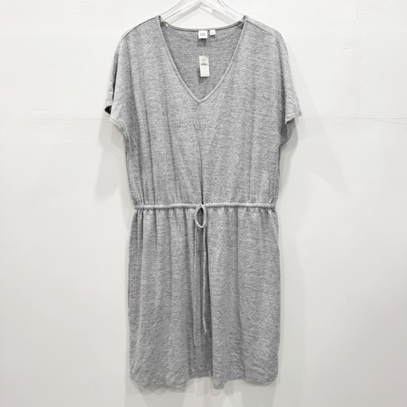 Gap Relaxed V-Neck Dress Flutter Sleeve Grey Marble XL - Picture 2 of 7